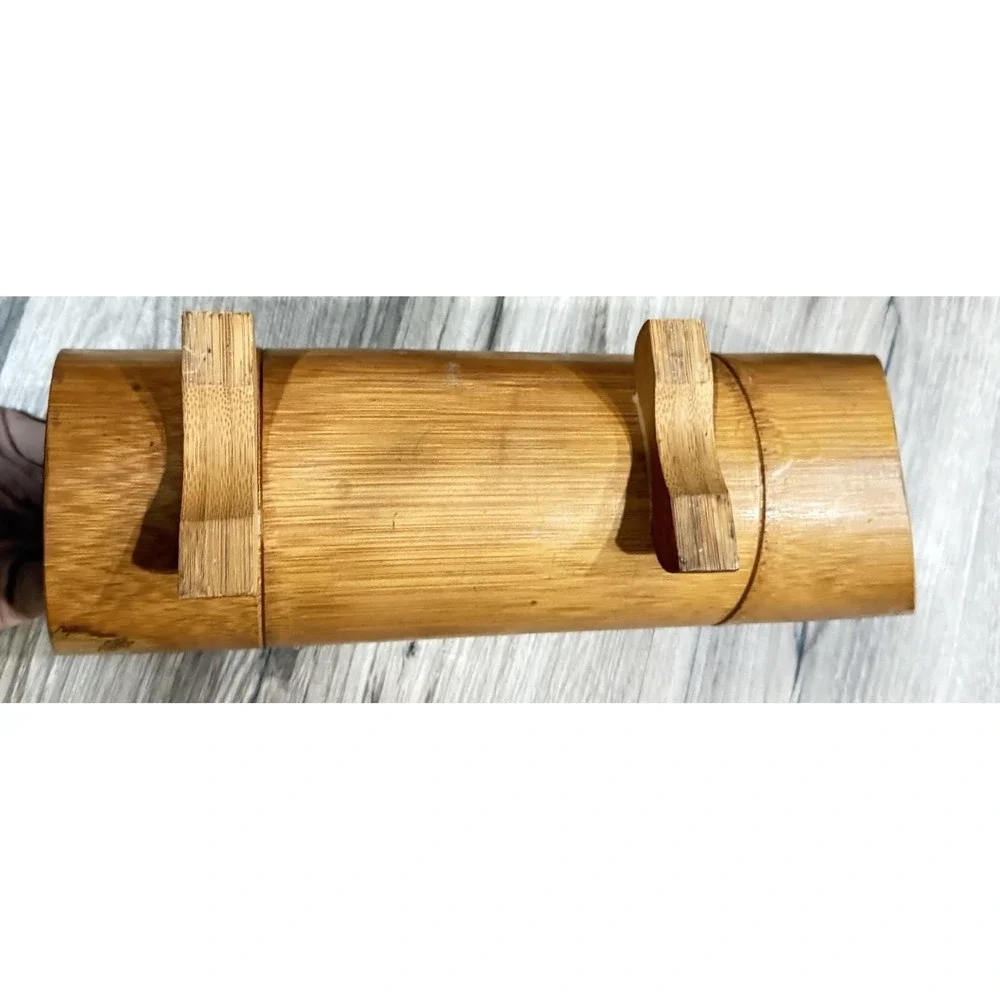 Vintage Japanese Horizontal Thick Bamboo Segment Vase IKEBANA Modern Traditional